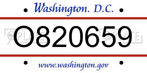 O820659 District Of Columbia License Plate