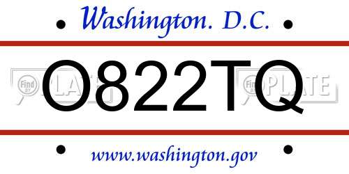 O822TQ District Of Columbia License Plate