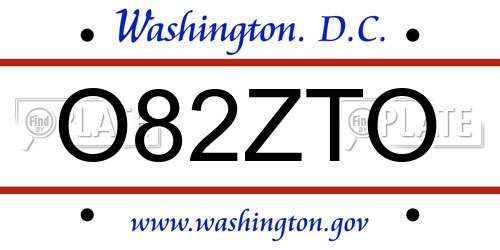 O82ZTO District Of Columbia License Plate
