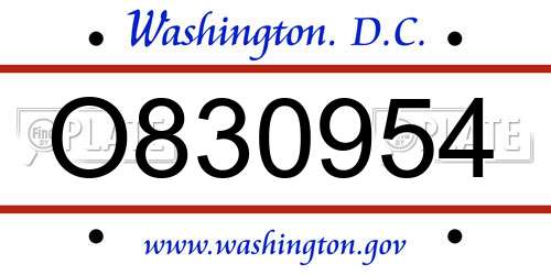 O830954 District Of Columbia License Plate