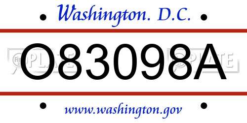 O83098A District Of Columbia License Plate