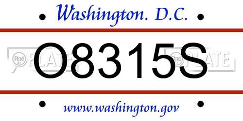 O8315S District Of Columbia License Plate