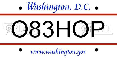 O83HOP District Of Columbia License Plate