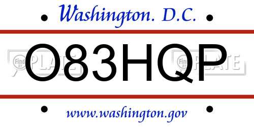 O83HQP District Of Columbia License Plate