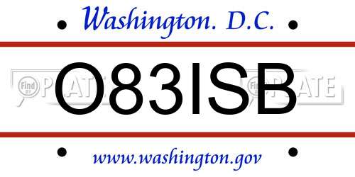 O83ISB District Of Columbia License Plate