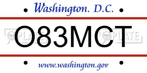 O83MCT District Of Columbia License Plate