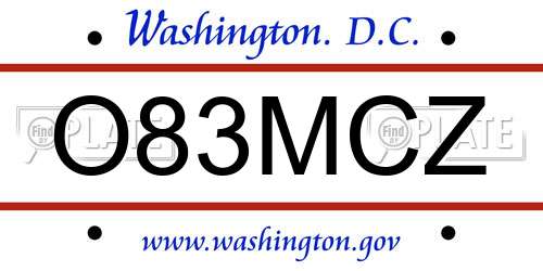O83MCZ District Of Columbia License Plate