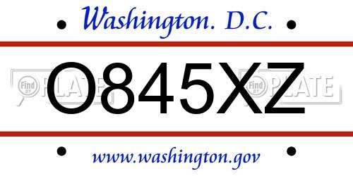 O845XZ District Of Columbia License Plate