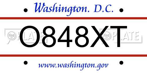 O848XT District Of Columbia License Plate