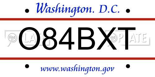 O84BXT District Of Columbia License Plate