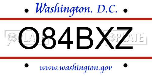 O84BXZ District Of Columbia License Plate
