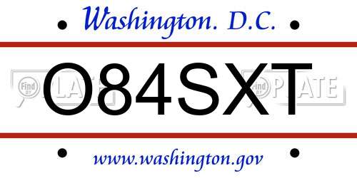 O84SXT District Of Columbia License Plate