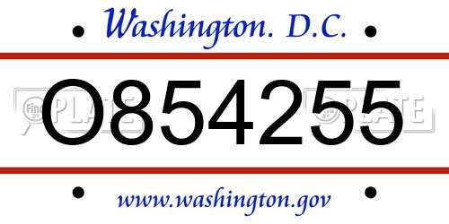 O854255 District Of Columbia License Plate