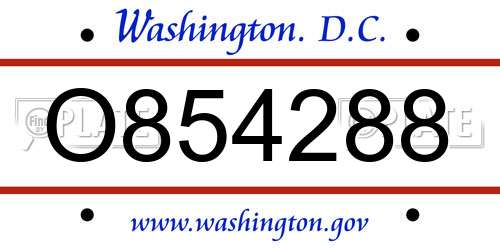 O854288 District Of Columbia License Plate