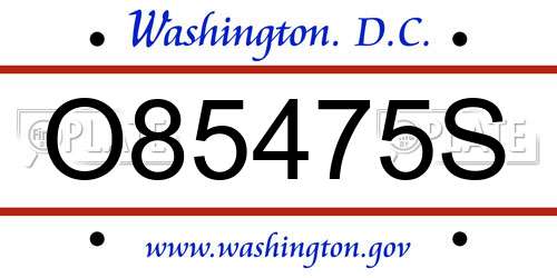 O85475S District Of Columbia License Plate