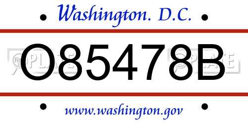 O85478B District Of Columbia License Plate