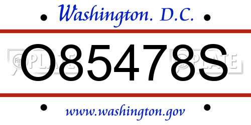 O85478S District Of Columbia License Plate