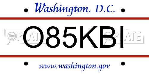 O85KBI District Of Columbia License Plate