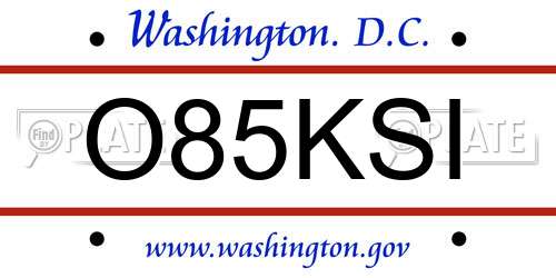 O85KSI District Of Columbia License Plate