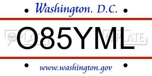 O85YML District Of Columbia License Plate