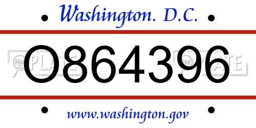 O864396 District Of Columbia License Plate