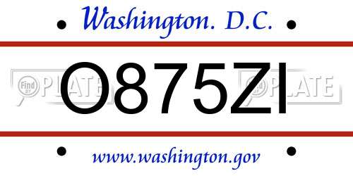 O875ZI District Of Columbia License Plate