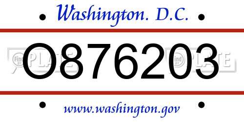 O876203 District Of Columbia License Plate