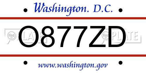 O877ZD District Of Columbia License Plate