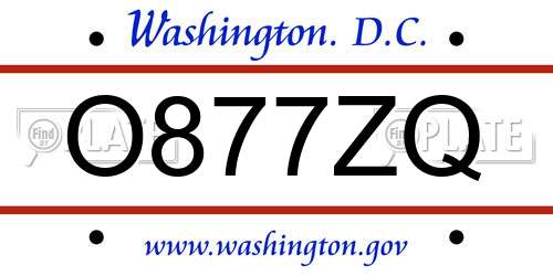 O877ZQ District Of Columbia License Plate