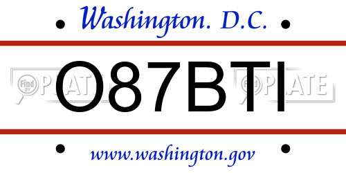 O87BTI District Of Columbia License Plate