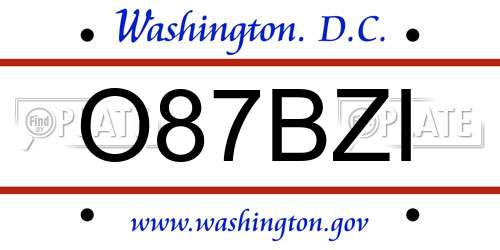 O87BZI District Of Columbia License Plate