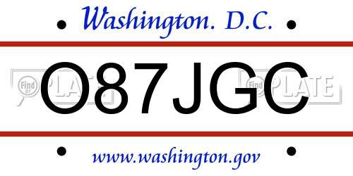 O87JGC District Of Columbia License Plate