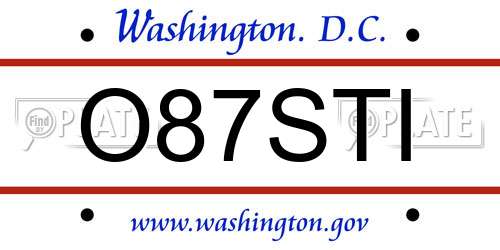 O87STI District Of Columbia License Plate