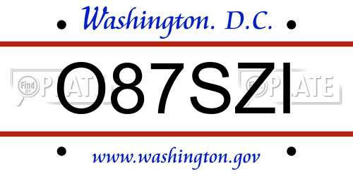 O87SZI District Of Columbia License Plate