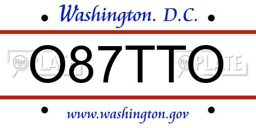 O87TTO District Of Columbia License Plate