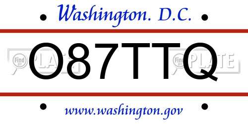 O87TTQ District Of Columbia License Plate