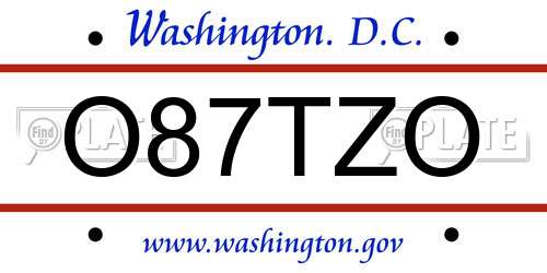 O87TZO District Of Columbia License Plate
