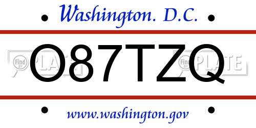 O87TZQ District Of Columbia License Plate
