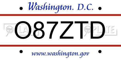O87ZTD District Of Columbia License Plate