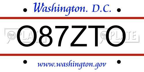 O87ZTO District Of Columbia License Plate