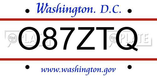 O87ZTQ District Of Columbia License Plate