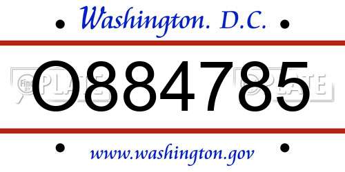O884785 District Of Columbia License Plate