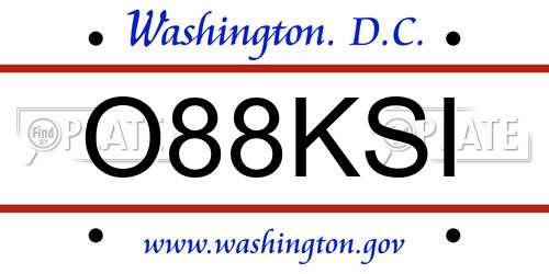 O88KSI District Of Columbia License Plate
