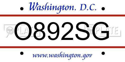 O892SG District Of Columbia License Plate