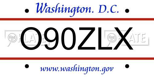 O90ZLX District Of Columbia License Plate