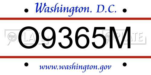 O9365M District Of Columbia License Plate
