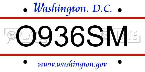 O936SM District Of Columbia License Plate