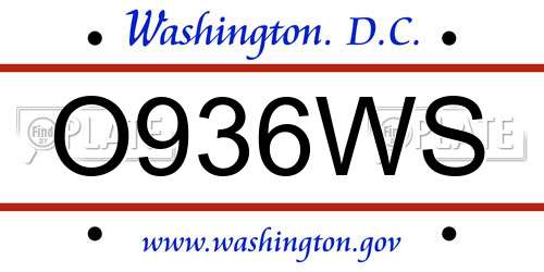 O936WS District Of Columbia License Plate