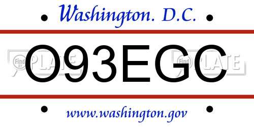 O93EGC District Of Columbia License Plate