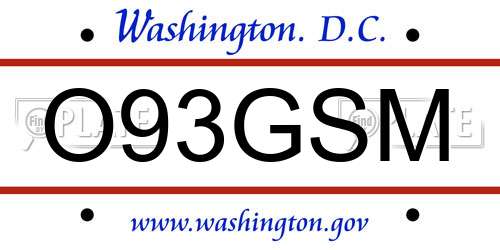 O93GSM District Of Columbia License Plate